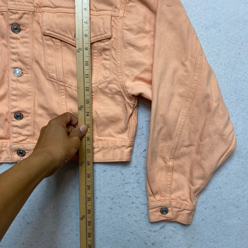 7 For All Mankind Jacket Womens M Peach Cropped Puff Sleeve Button Down - Picture 3 of 10